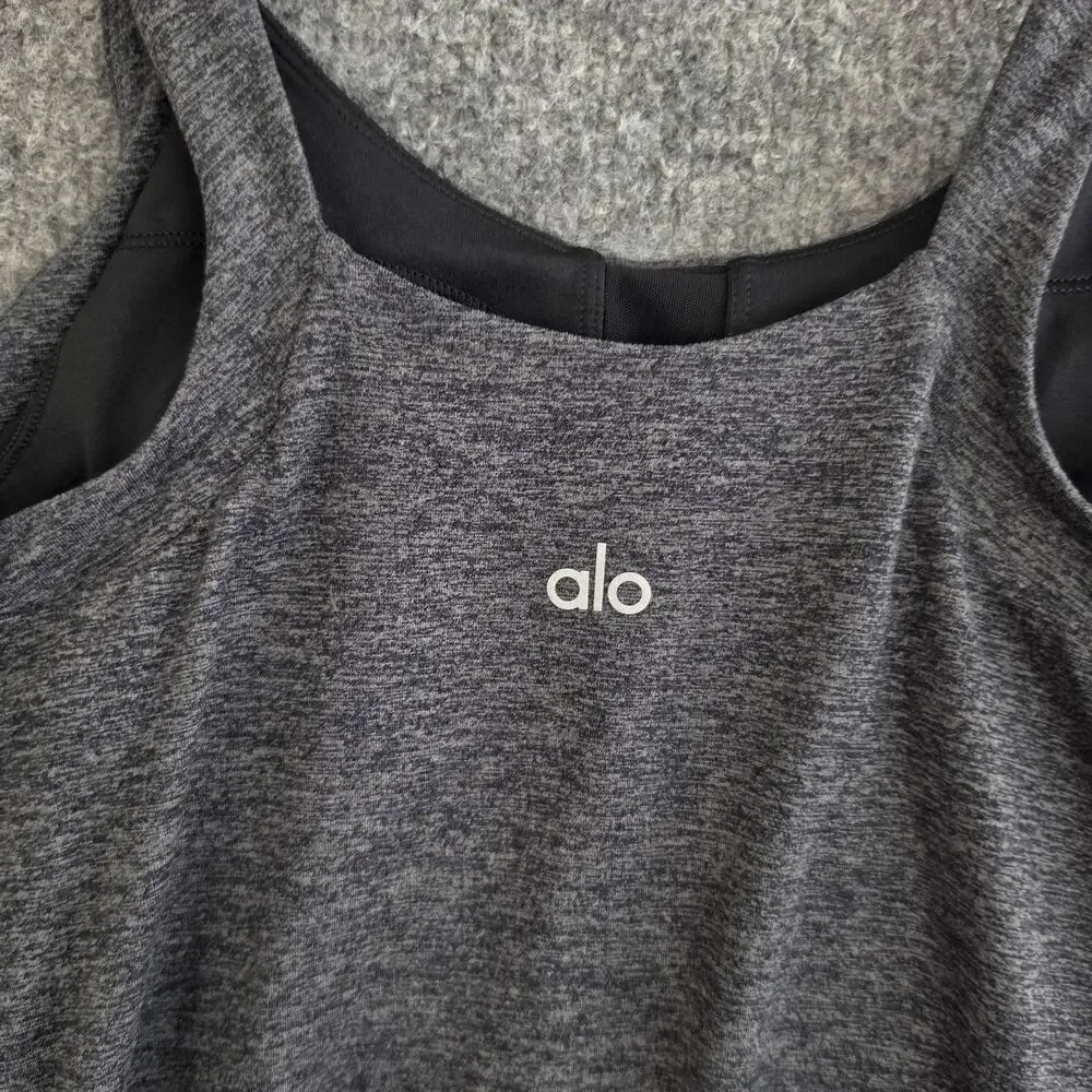 Alo Yoga Tank Women Small Alosoft Complete Gray Heather Built In Bra Yoga Pilate